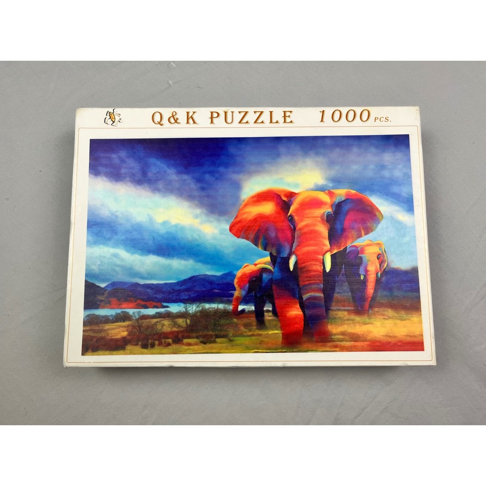 Q&K Puzzle 1000 Piece Wooden Jigsaw Colorful Elephant Wildlife Art 75x50cm
